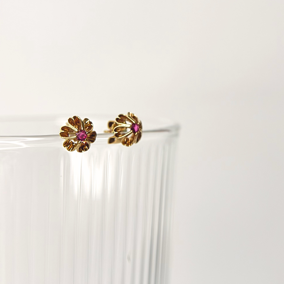 Antique 14K Victorian Flower Ruby Earrings
