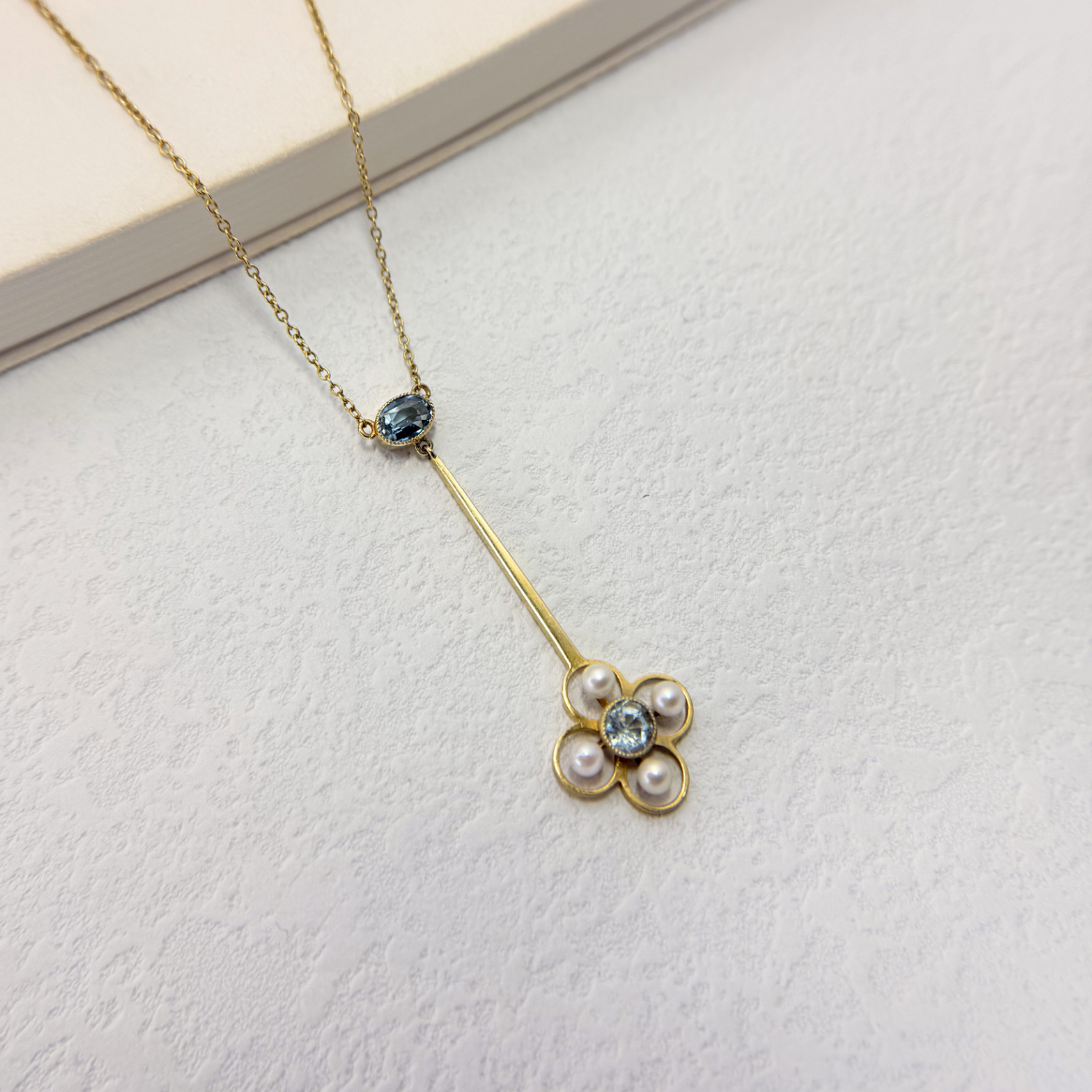 Antique 15K Edwardian Aquamarine Necklace