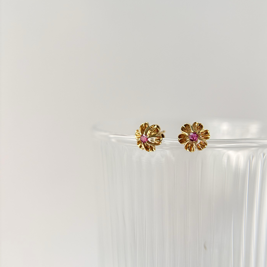 Antique 14K Victorian Flower Ruby Earrings