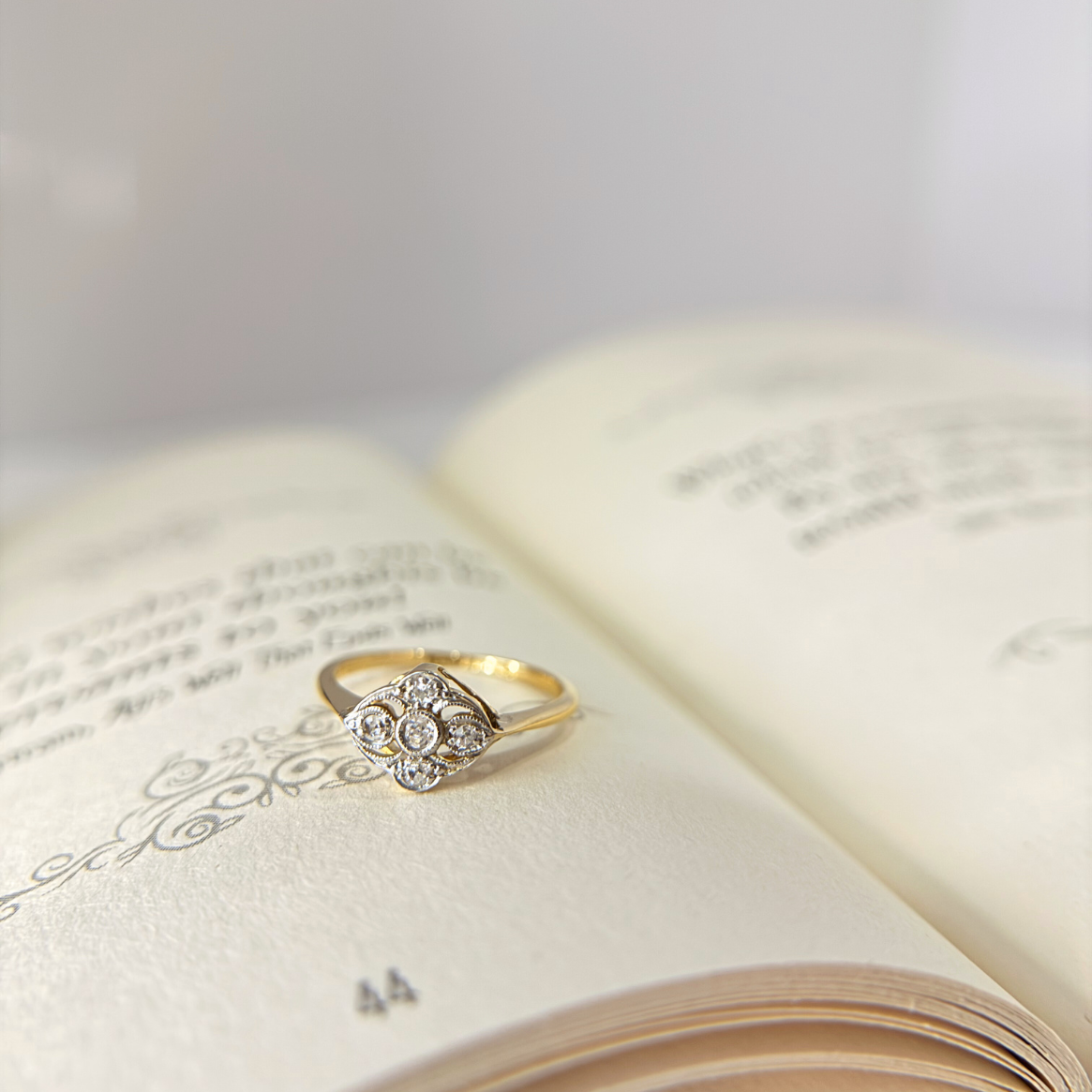 Antique 18K Edwardian Motifs Diamonds Ring