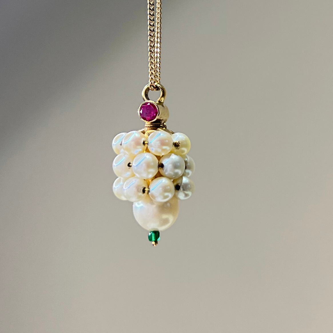 Antique 18K Pearls Ruby Pendant