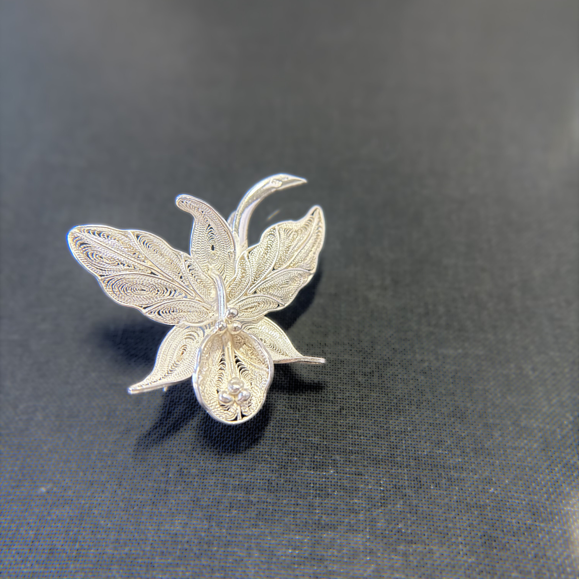 Vintage Silver Filigree Brooch - Orchid Butterfly