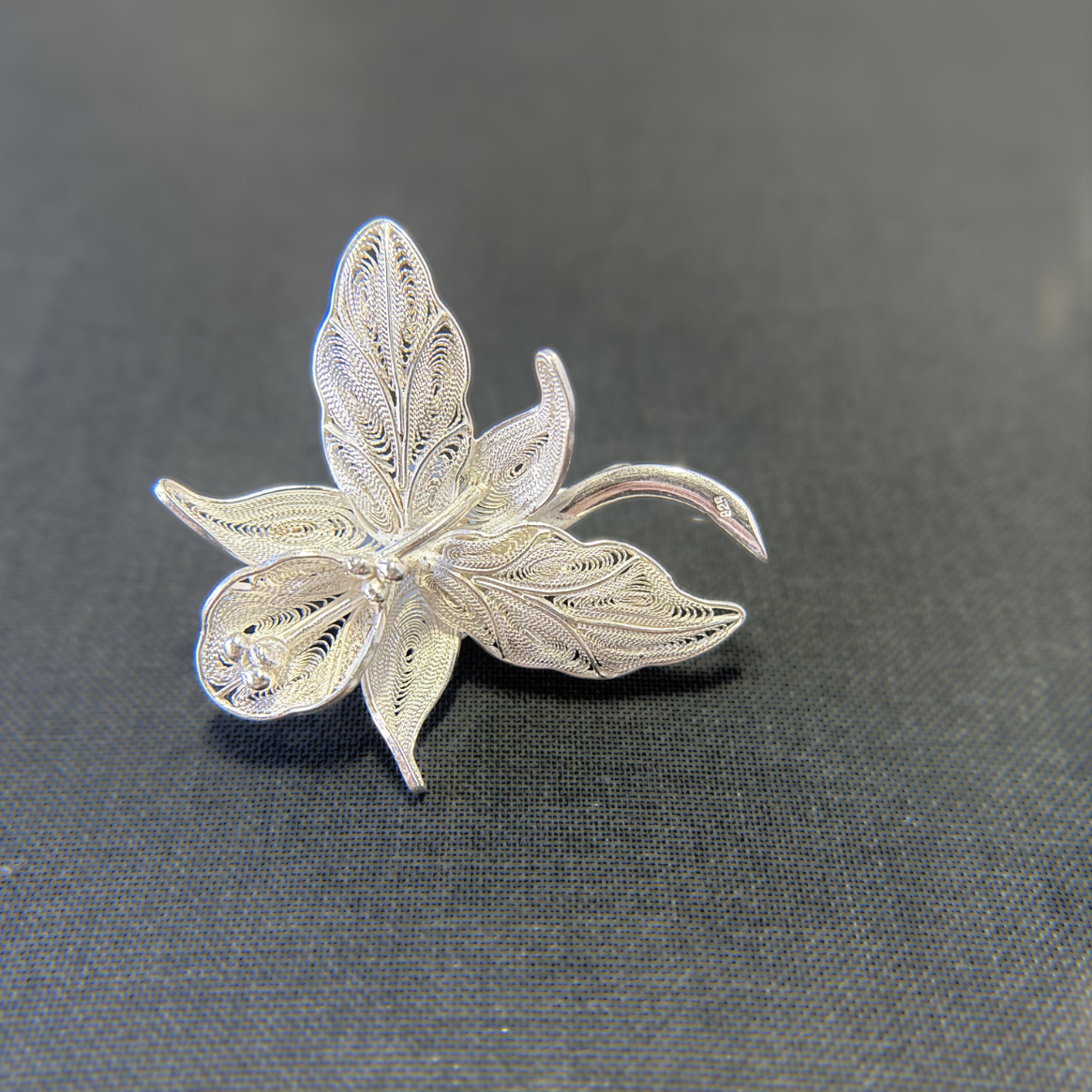 Vintage Silver Filigree Brooch - Orchid Butterfly