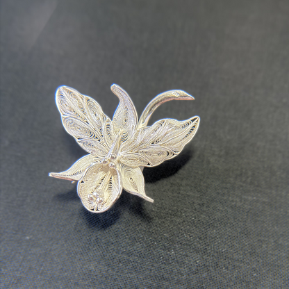 Vintage Silver Filigree Brooch - Orchid Butterfly