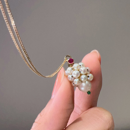 Antique 18K Pearls Ruby Pendant