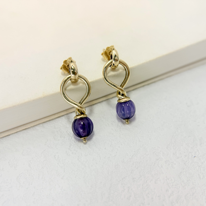 Vintage 9K Amethyst Twist Earrings