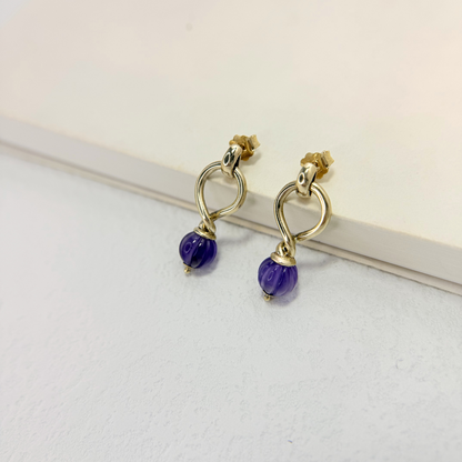 Vintage 9K Amethyst Twist Earrings