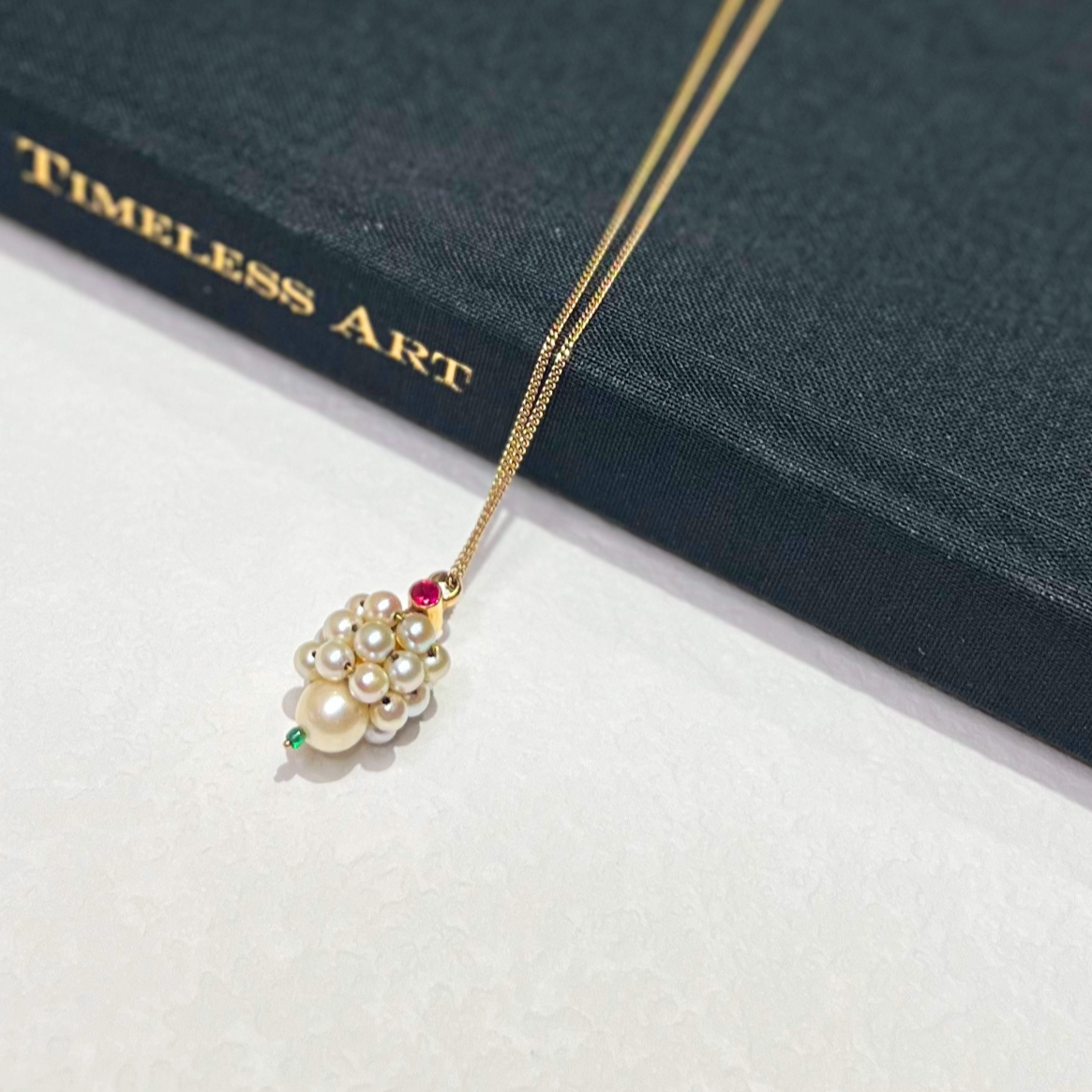 Antique 18K Pearls Ruby Pendant