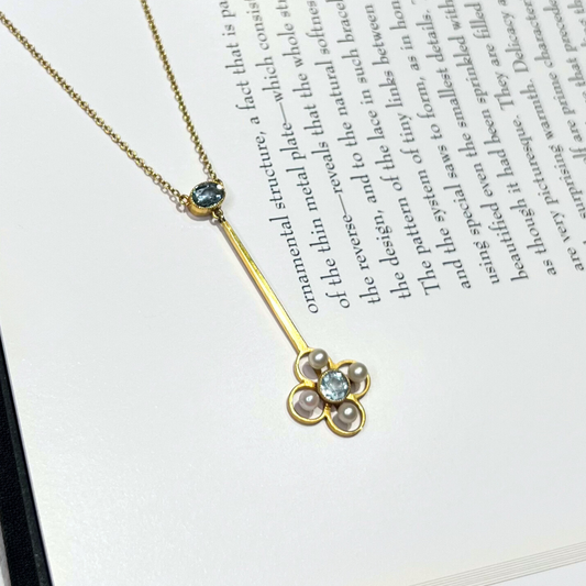 Antique 15K Edwardian Aquamarine Necklace